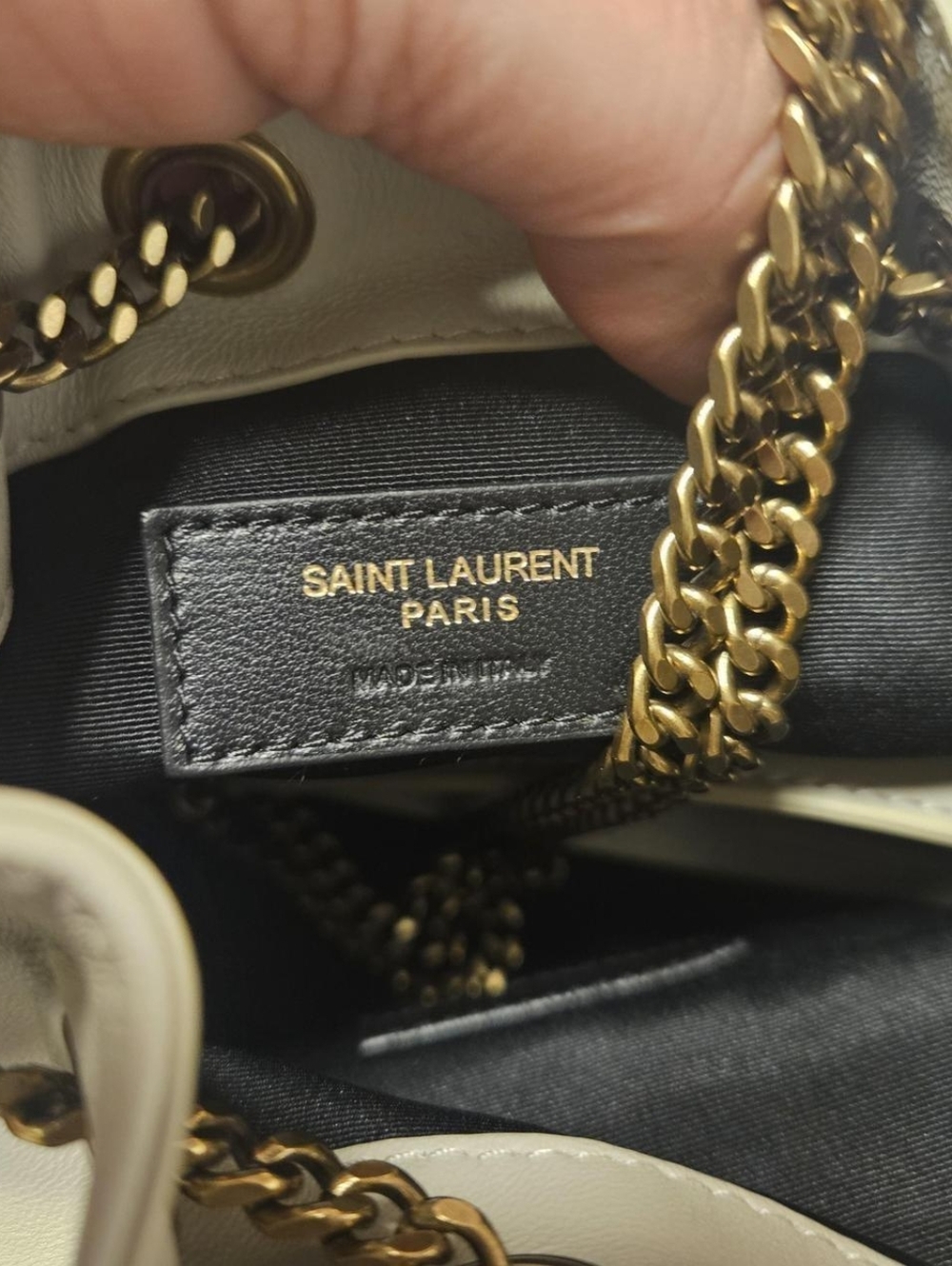 Saint Laurent Cream Quilted Mini Drawstring Bag with Gold Chain Strap - Picture 5 of 7